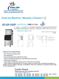 NSF 1000 lb Full Square ice maker machine SK-529-1000P+B375 Bin