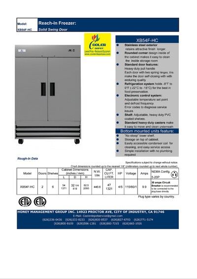 NSF Commercial Reach In 2 Door Freezer XB54F
