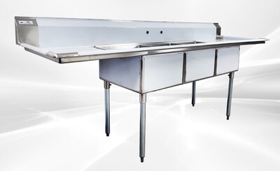102 in Stainless Steel 3 Compartment sink NSF HN-C3T182412-24LR
