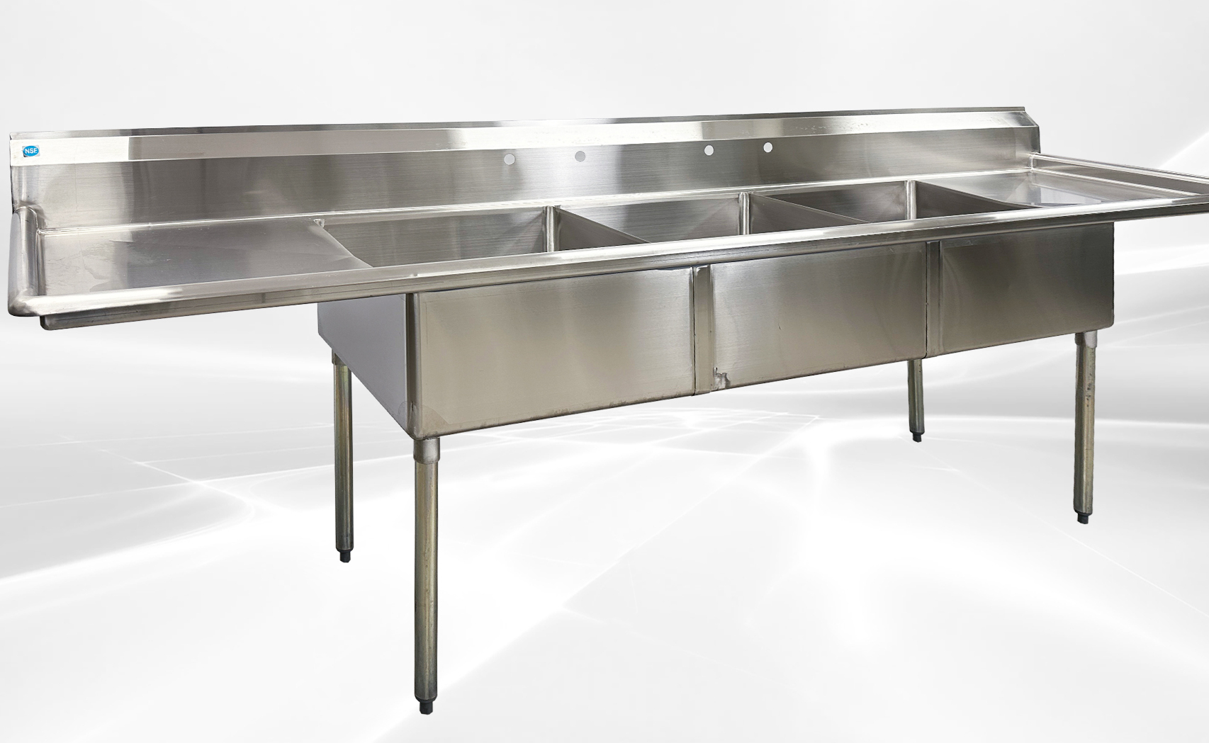 120 in Stainless Steel 3 Compartment sink  NSF C3T242412-24LR