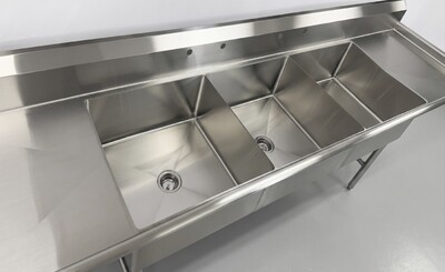 120 in Stainless Steel 3 Compartment sink NSF HN-C3T242412-24LR