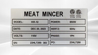 NSF Commercial Stainless Steel Meat 850W Grinder HM-12