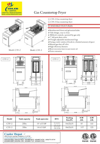 NSF Gas Countertop Fryer three tube burners  CTF-3 NG