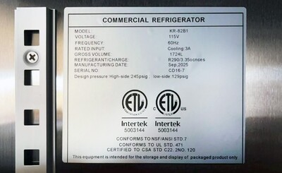 NSF Reach In Three Door Refrigerator SS interior KR-82B