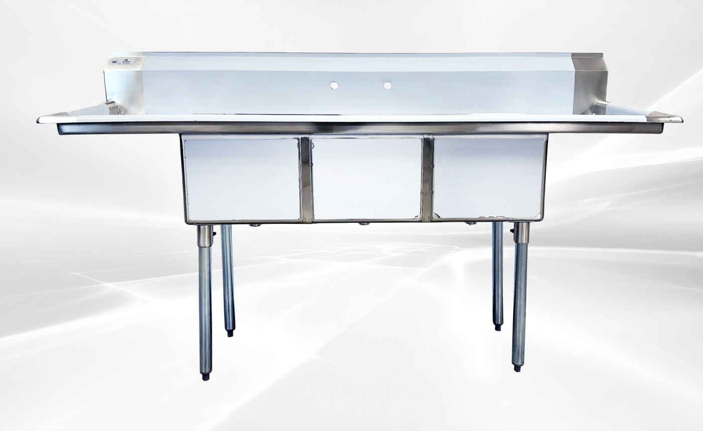 75 ins Stainless Steel 3 Compartment Sink NSF HN-C3T151512-15LR