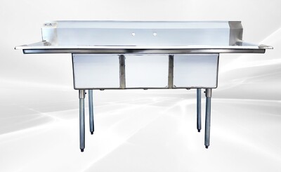 75 ins Stainless Steel 3 Compartment Sink NSF HN-C3T151512-15LR