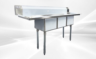 75 ins Stainless Steel 3 Compartment Sink NSF HN-C3T151512-15LR