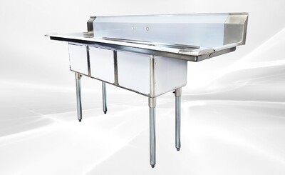 75 ins Stainless Steel 3 Compartment Sink NSF HN-C3T151512-15LR