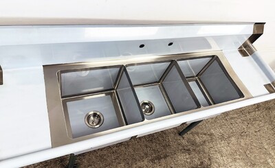 75 ins Stainless Steel 3 Compartment Sink NSF HN-C3T151512-15LR