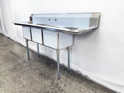 75 ins Stainless Steel 3 Compartment Sink NSF HN-C3T151512-15LR