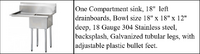 18 ins left one compartment sink NSF HN-C1T181812-18L