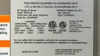 36 ins 6b NSF oven ranges with legs HFSO-36