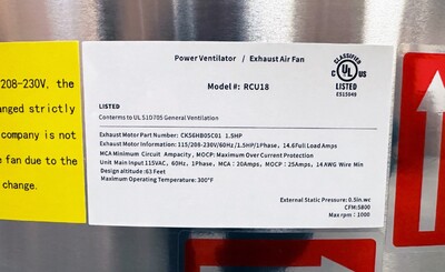 10 ft NSF Restaurant Hood And Exhaust Fan 18 HBS