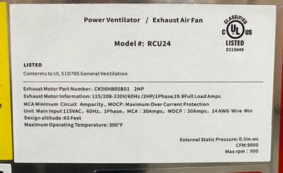 14 ft NSF Restaurant Hood And Exhaust Fan 24 HBS