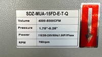 NSF makeup air supply fan for 22 ft Tto 32 ft hood 1.5HP SDZ15