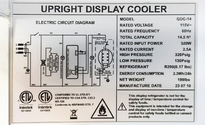 NSF One Glass Door Refrigerated Display Cooler GDC-14