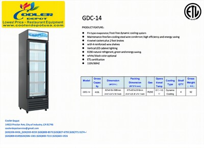 NSF One Glass Door Refrigerated Display Cooler GDC-14