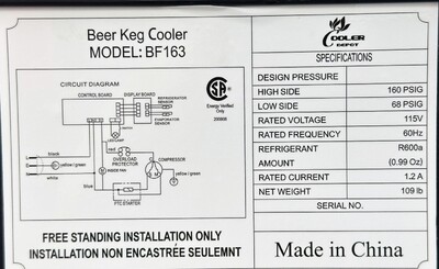 NSF 2 tap Kegerator Refrigerated Beer dispenser BF163