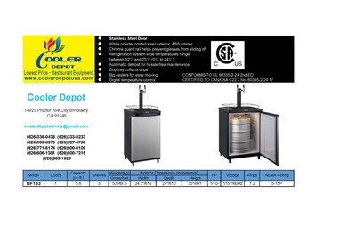 NSF 2 tap Kegerator Refrigerated Beer dispenser BF163