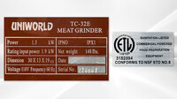 NSF 1900W Commercial Stainless Steel 2HP Meat Grinder TC-32EN