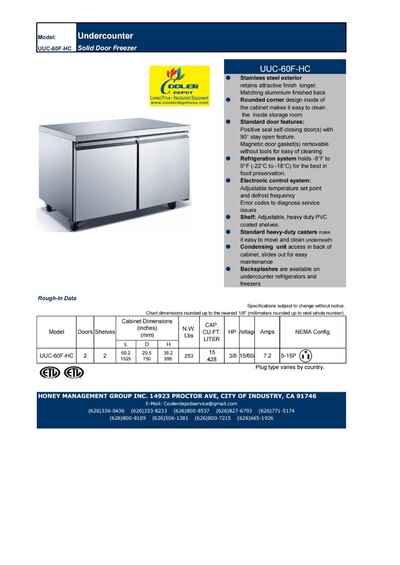 NSF Undercounter freezer 60 ins TUC60F  UUC-60F-E-HC