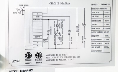 NSF ETL Commercial Two door refrigerator XB54R