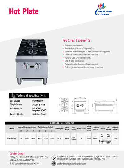 NSF 12 ins two burner hotplate CCHPA12