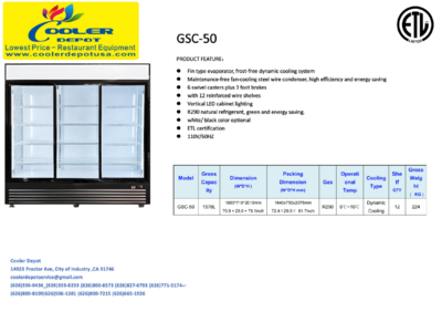 NSF 72 inches slide door cooler Refrigerator Merchandiser GSC-50