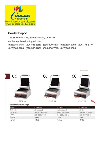 Commercial Panini SandwichGrill Grooved Plates Single ET-YP-1A1