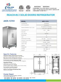NSF Reach In Two Door Refrigerator SS interior AKR-13781