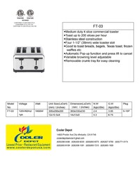 NSF COMMERCIAL MANUAL 4 SLICE TOASTER FT-03B