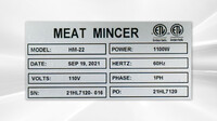 NSF Commercial 1.5HP Meat mincer Grinder 1100w HM-22