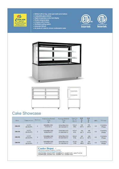 NSF 48 ins bakery refrigerator case CW-370