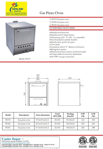 Pizza Oven Double Deck Bakery Fire Stone NSF 24 ins PO19