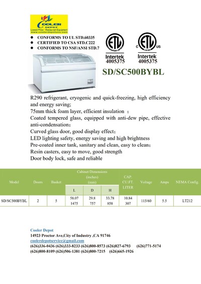 NSF 58 ins Supermarket Grocery Freezer SDSC500