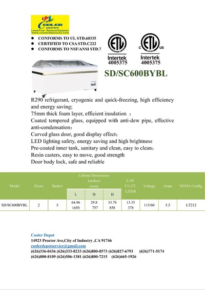 NSF 65 ins Supermarket Food Freezer SDSC600
