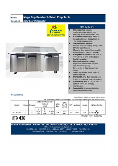 NSF Sandwich Prep Table Mega Top two door 72 ins SCLM3-72