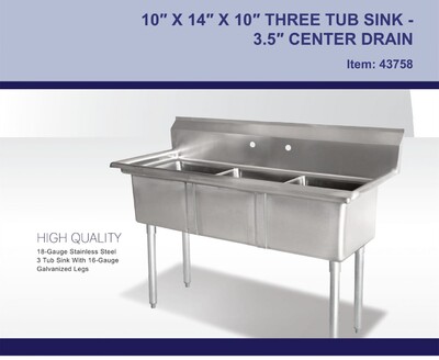NSF 35 ins Stainless Steel Three Compartment Sink HN-C3T101410