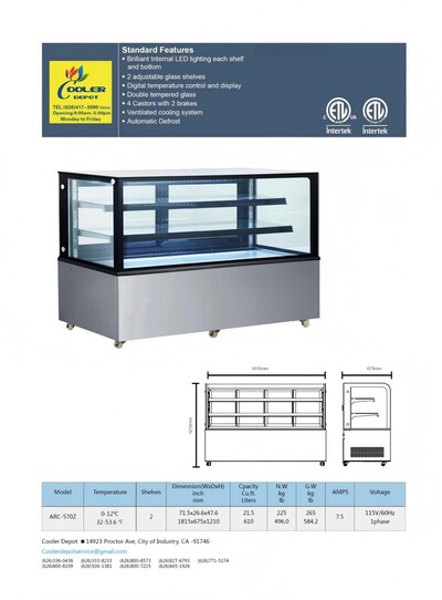 NSF Refrigerated Cake Showcase Bakery Cooling Display CW-570