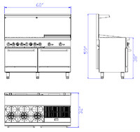 60 inches Hot plate Broiler Oven Range NSF CD-R6-24CB