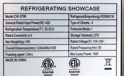 Refrigerated bakery refrigerator case NSF 48 in CW-370R