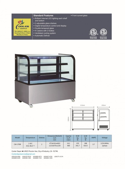 Refrigerated bakery refrigerator case NSF 48 in CW-370R