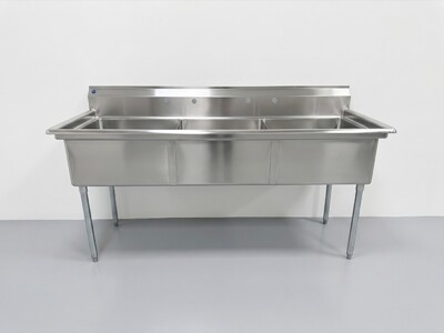 NSF 77 ins Stainless Steel Three Compartment Sink HN-C3T242412