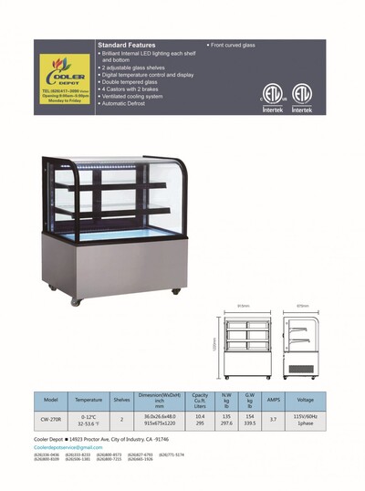 Refrigerated bakery refrigerator case NSF 36 in CW-270R