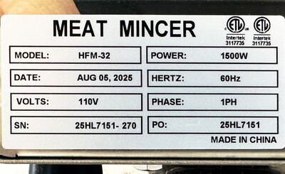 NSF 1500W Commercial Sausage Stuffer Meat Grinder 2 HP HFM-32