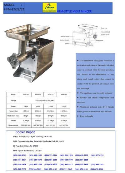 NSF 1500W Commercial Sausage Stuffer Meat Grinder 2 HP HFM-32