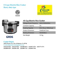 45 cup raw Electronic Rice Cooker Warmer NSF GR06