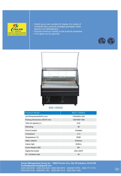 Refrigerated High Deli Meat Display Case NSF BSS1285