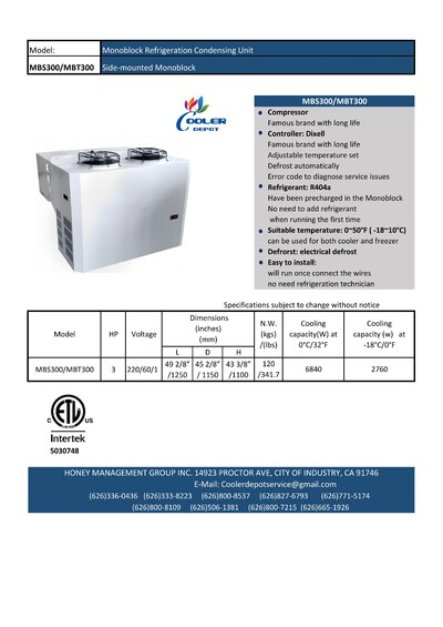 ETL 3 HP Walk-In Cooler Condensing Unit XML-300TP