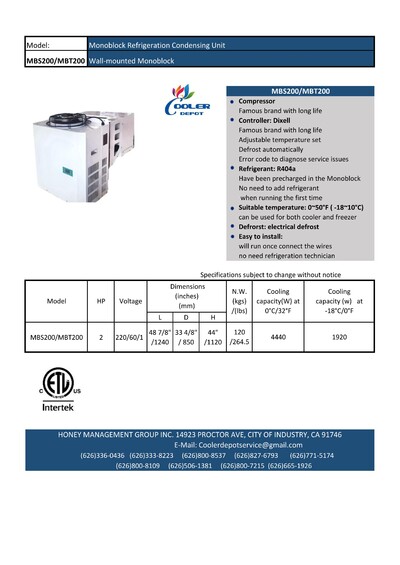 ETL 2 Hp Walk-In Freezer Condensing Unit XML-200TP